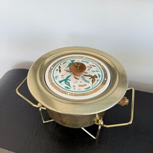 Vintage MCM Georges Briard Turquoise & Gold Dish & Warming Rack